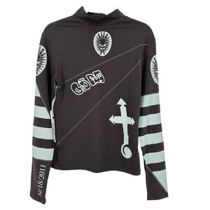 Sora Signature Two Sided Graphic Print Mock Neck Top Women L/XL Streetwear Anime